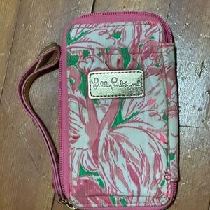 Lilly Pulitzer Pink and Green Floral Phone Wristlet